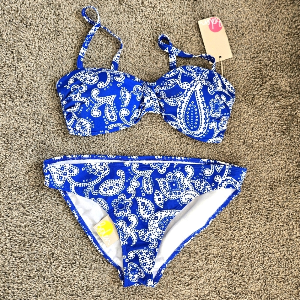 NWT Boden blue white paisley pattern bikini set size 10